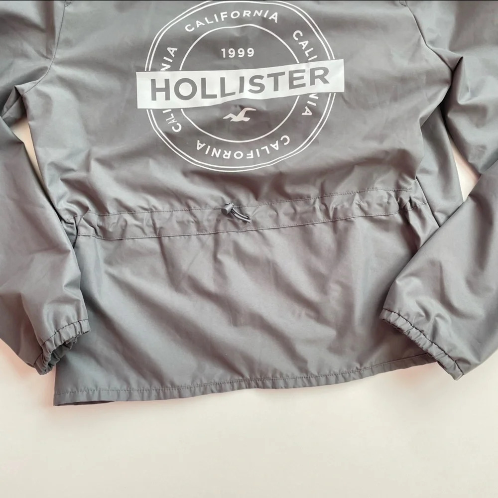 HOLLISTER Hooded Windbreaker Jacket Gray & White Size Small - Picture 10 of 10